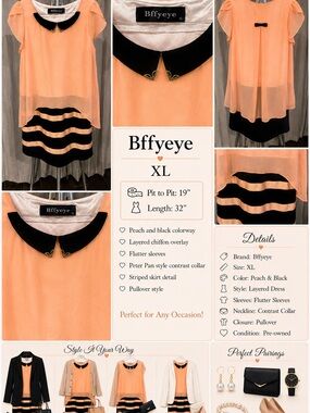 Peach & Black Layered Chiffon Dress - XL